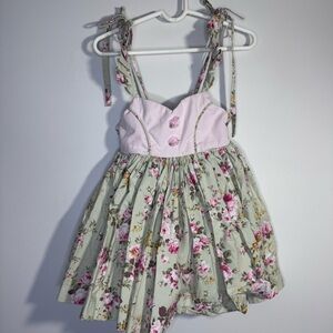 Dollcake Floral Tie Strap Dress Girls Size 3 Pink Bodice Cottagecore